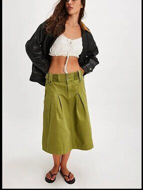NWT Free People Sunday Sweetheart Midi Skirt in Going Green